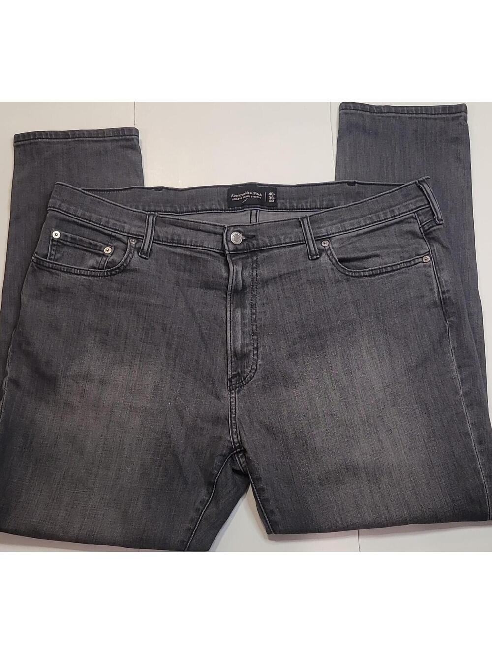 Abercrombie & Fitch Men's Athletic Skinny Gray Dark Wash Stretch Denim Jeans